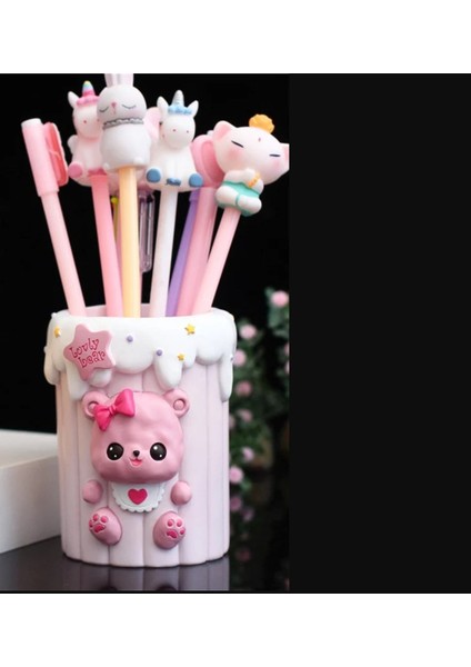 Ayı Kalemlik Ofis Sarı Lovely Bear Ayıcık Teddy Pembe Kalp Fiyonklu Şirin Çocuk Hediyelik 1 Adet