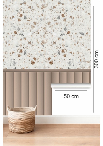 Duvar Kaplama Folyosu Kendinden Yapışkanlı Ahşap Çıta ve Terrazzo Desen