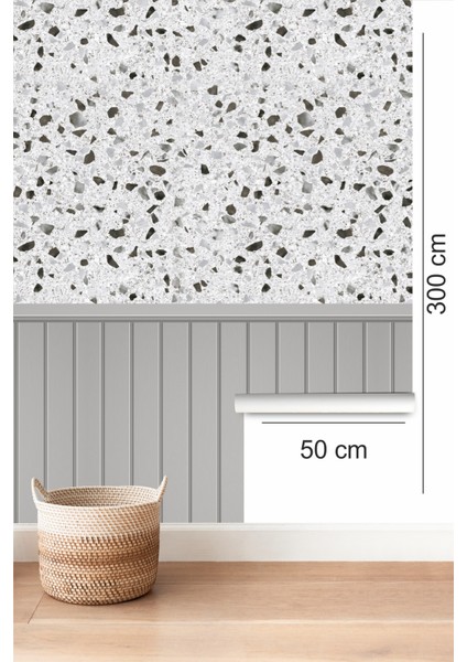 Duvar Kaplama Folyosu Kendinden Yapışkanlı Ahşap Çıta ve Terrazzo Desen