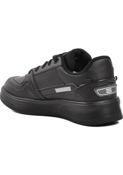 Siyah Deri Kadın Spor Ayakkabı Sneaker