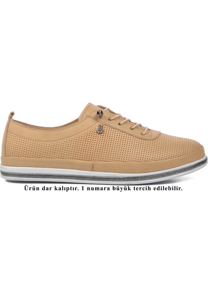 Nude Nut Deri Kadın Düz Rahat Günlük Ayakkabı