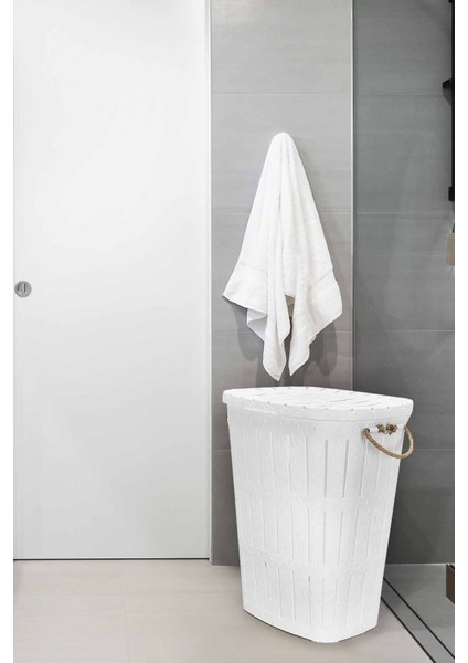 Beyaz Ahşap Görünümlü Çamaşır Sepeti, 32 L, dayanıklı ve şık tasarım indirimleri