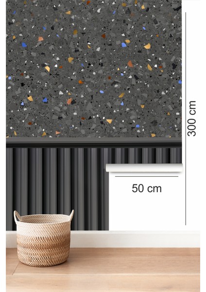 Duvar Kaplama Folyosu Kendinden Yapışkanlı Ahşap Çıta ve Terrazzo Desen