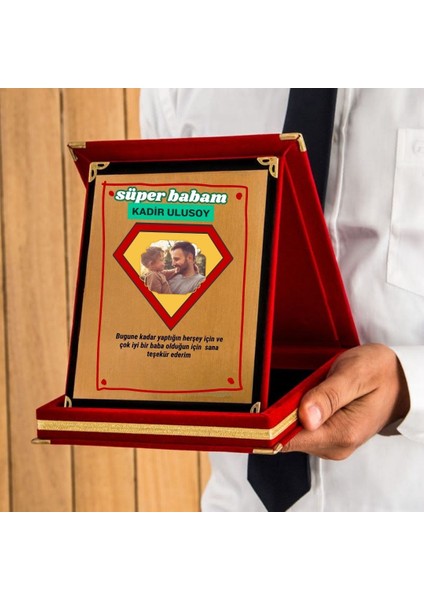 Süper Baba Tasarımlı Fotoğraflı Hediye Plaket