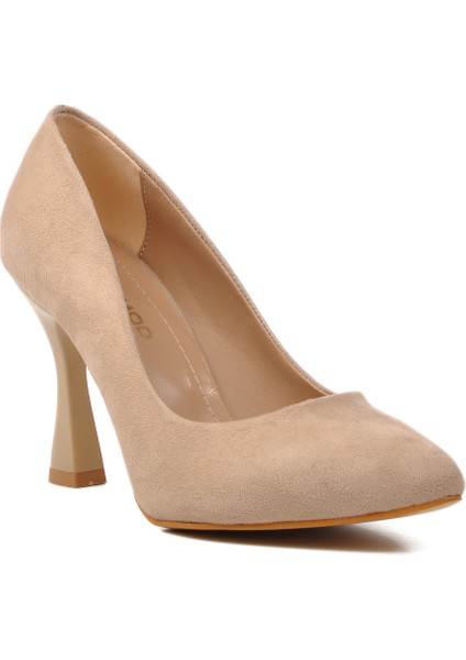 Bej Süet Kadın Topuklu Stiletto Ayakkabı modelleri