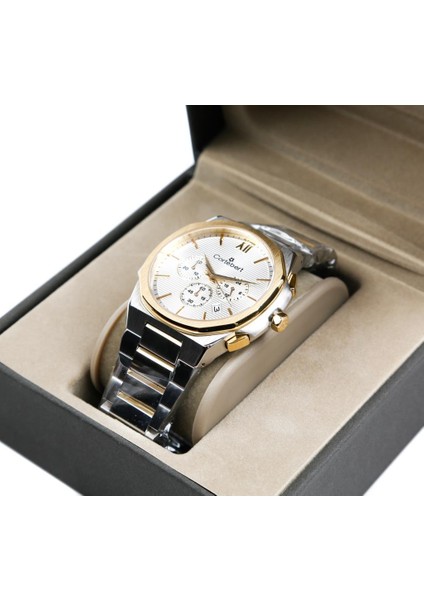 Safir Cam Gold Gümüş Kadran Erkek Kol Saati