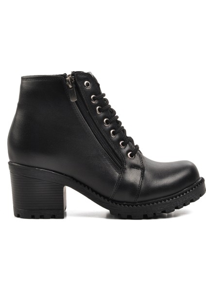Siyah Poliüretan Kadın Topuklu Bot