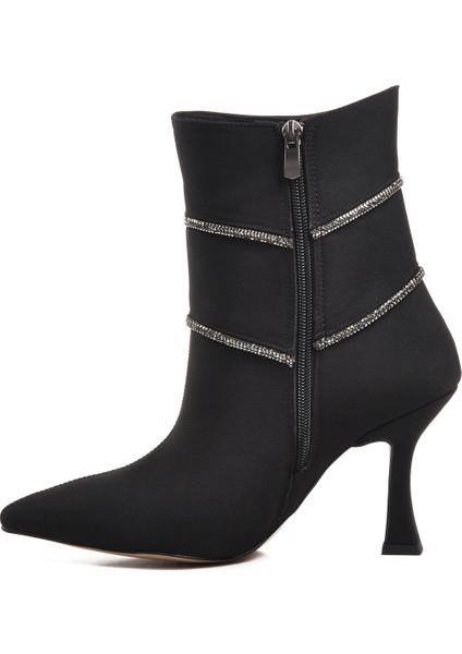 Siyah Saten Kadın Topuklu Bot fiyatları