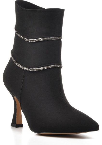 Siyah Saten Kadın Topuklu Bot modelleri