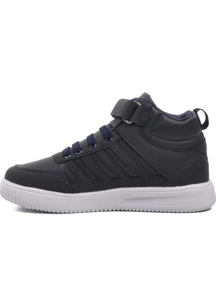 Lacivert Beyaz Çocuk Uzun Boğazlı Hi Sneaker Spor Ayakkabı Hı F