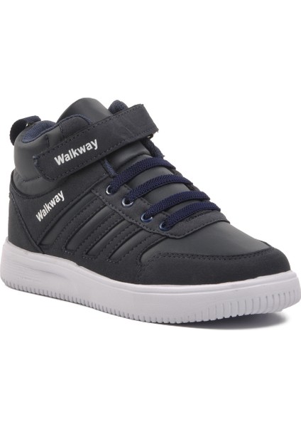 Lacivert Beyaz Çocuk Uzun Boğazlı Hi Sneaker Spor Ayakkabı Hı F