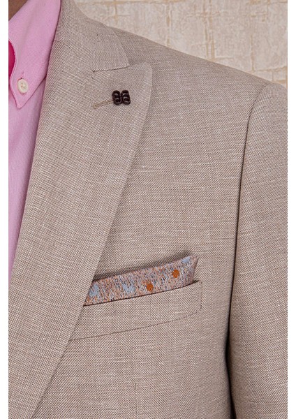 Erkek Slim Fit Sivri Yaka Yarım Astar Bej Ceket