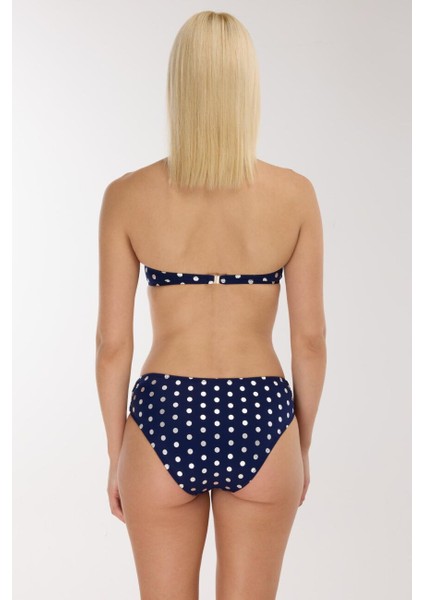 4600 Gümüş Puantiyeli Lacivert Straplez Bikini Takımı