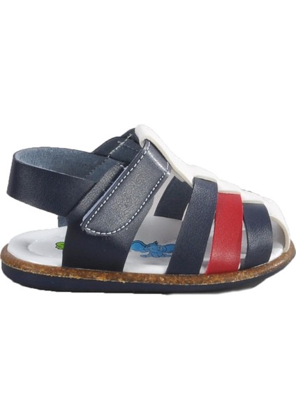 Kırmızı Lacivert Çocuk Düz Sandalet