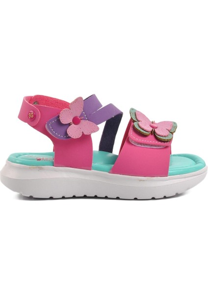 Fuşya Nubuk Kız Çocuk Düz Sandalet