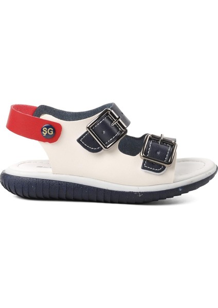 Lacivert Beyaz Kırmızı Erkek Çocuk Düz Sandalet