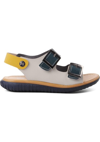 Lacivert Nubuk Sarı Krem Erkek Çocuk Düz Sandalet