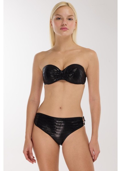 4600 Parlak Siyah Straplez Bikini Takımı