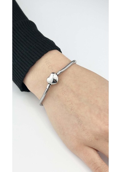 , Duyarlılık Etiketi ve Charm Taşıyıcı Paslanmaz Bileklik 139, Kalp Klipsli 19cm fiyatları