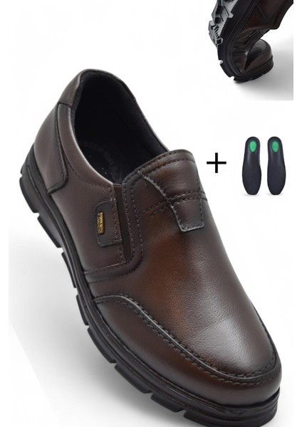 TAB1645-S Kışlık Tam Ortopedik Taban %100 Hakiki Deri Bağcıksız Erkek Ayakkabı Kauçuk Kaymaz Taban