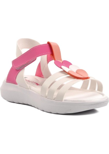 Beyaz Fuşya Pembe Kız Çocuk Düz Sandalet modelleri