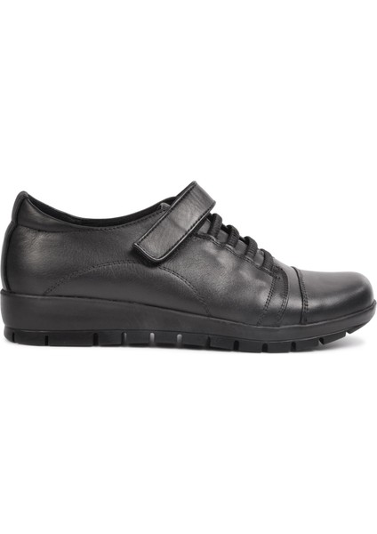 Siyah Kadın Deri Düz Rahat Günlük Ayakkabı