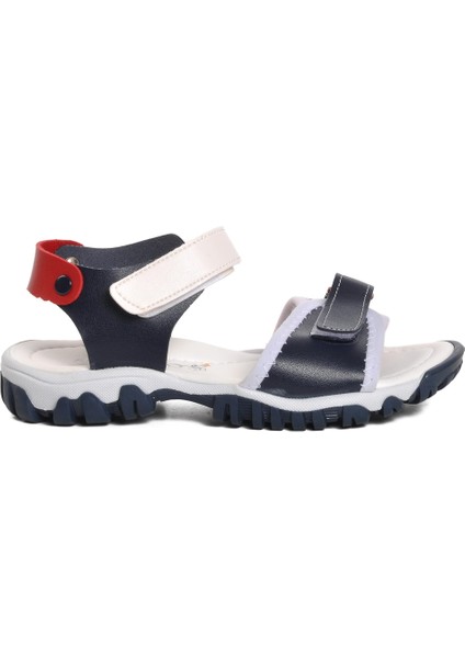 Lacivert Kırmızı Erkek Çocuk Düz Sandalet