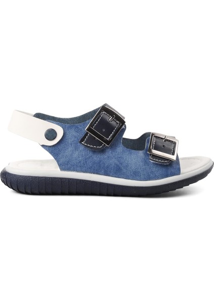 Lacivert Beyaz Kot Erkek Çocuk Düz Sandalet