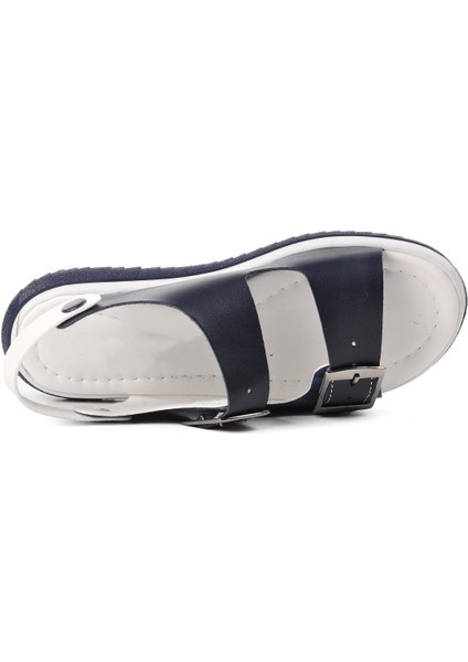 Lacivert Beyaz Kot Erkek Çocuk Düz Sandalet indirimleri