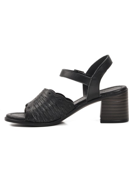 Siyah Deri Kadın Topuklu Sandalet fiyatları