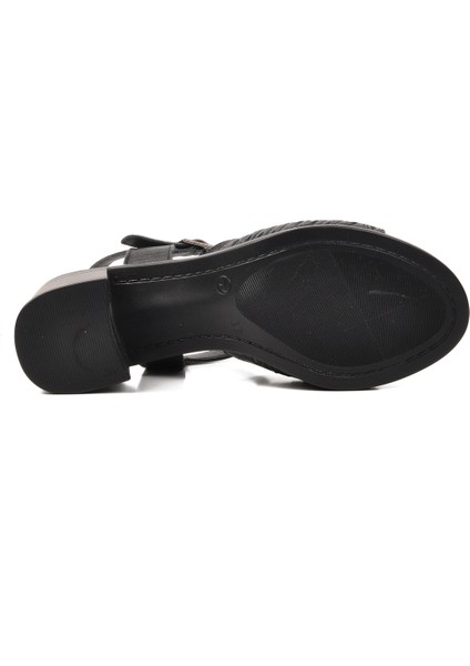 Siyah Deri Kadın Topuklu Sandalet indirimleri