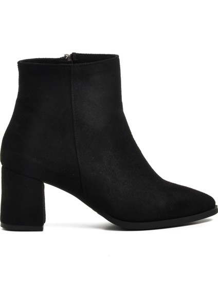 Siyah Süet Kadın Topuklu Bot
