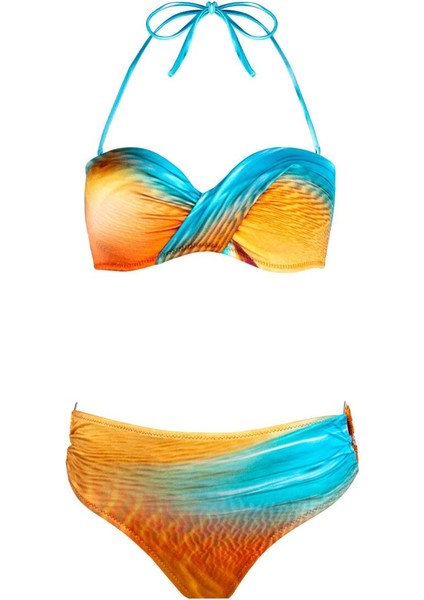 4600 Kahve Mavi Desenli Straplez Bikini Takımı fırsatları