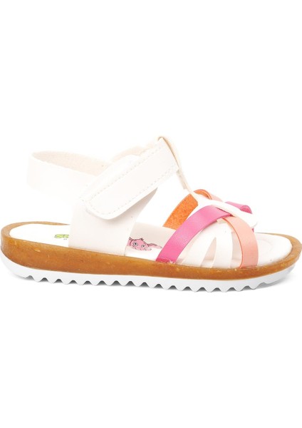 Beyaz Fuşya Ortopedik Kız Çocuk Sandalet
