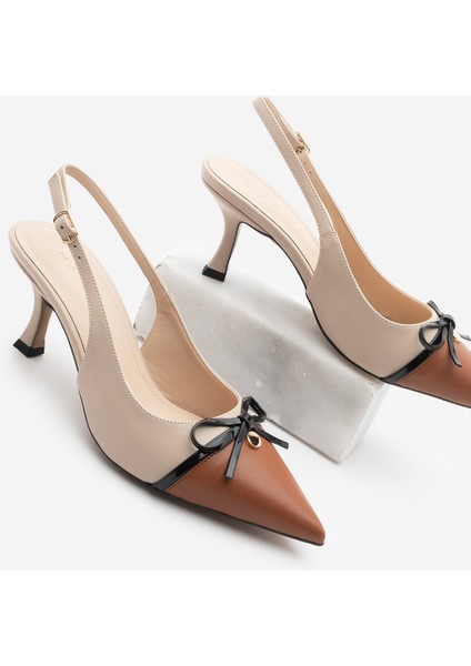 Kadın Stiletto Sivri Burun Fiyonk Detaylı Arkası Açık Topuklu Ayakkabı Norvez