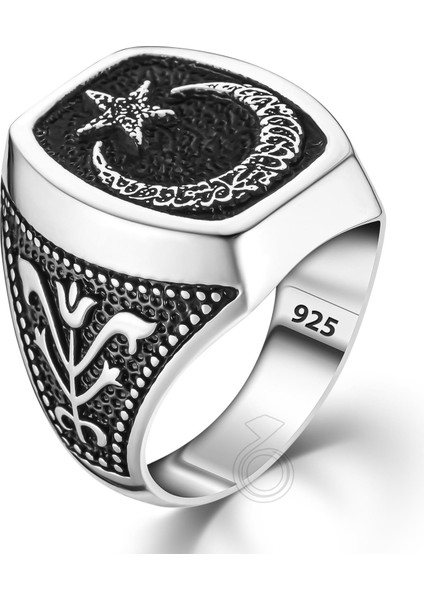 925 Ayar Gümüş Kelime-I Tevhid Ayyıldız Tasarım Erkek Yüzük fiyatları