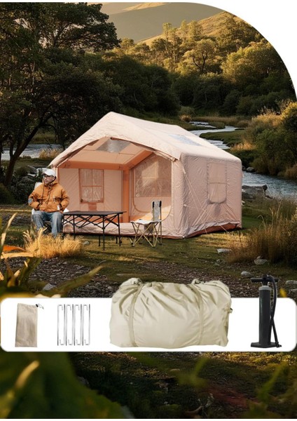 Şişme Kamp Çadırı 5 Mevsim 300X250X210 cm 4-6 Kişilik Çadır Pompalı Baca Çıkışlı Tavan Manzaralı