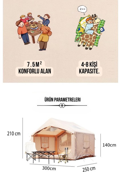 Şişme Kamp Çadırı 5 Mevsim 300X250X210 cm 4-6 Kişilik Çadır Pompalı Baca Çıkışlı Tavan Manzaralı indirimleri