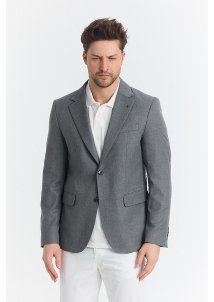 Serardo Erkek Grey Yarım Astarlı Kapak Cepli Ilkbahar-Yaz Spor Blazer Ceket