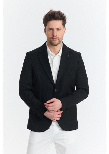 Lewis Erkek Siyah Yarım Astarlı Torba Cepli Ilkbahar-Yaz Spor Blazer Ceket