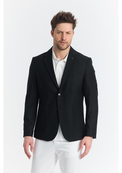 Serardo Erkek Koyu Buz Yarım Astarlı Pamuk Karışımlı Torba Cepli Ilkbahar-Yaz Spor Blazer Ceket