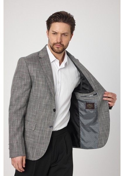 Zenos Erkek Siyah Keten Görünümlü Ilkbahar-Yaz Ekose Slim Fit Spor Blazer Ceket fırsatları