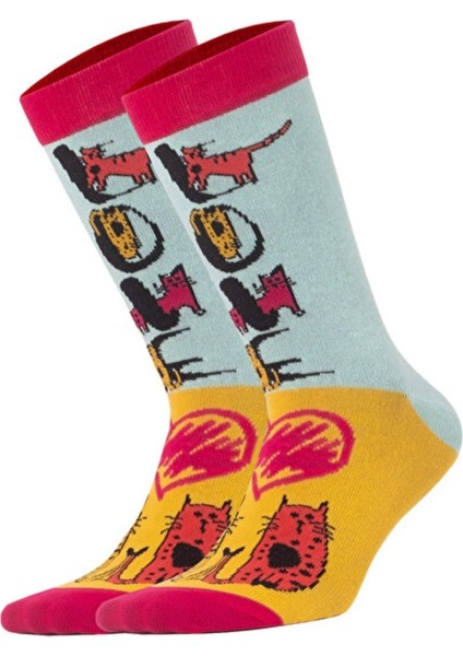 Design Cats Kadın Soket Çorap Set Koleksiyon Özel Tasarım Kırmızı Kalp Kedi Rengarenk 3'lü fiyatları