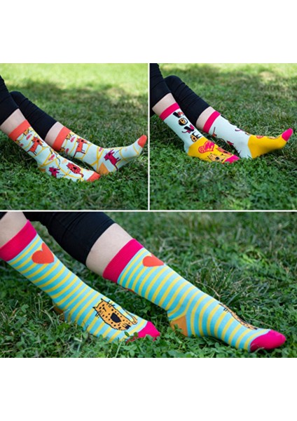 Design Cats Kadın Soket Çorap Set Koleksiyon Özel Tasarım Kırmızı Kalp Kedi Rengarenk 3'lü modelleri