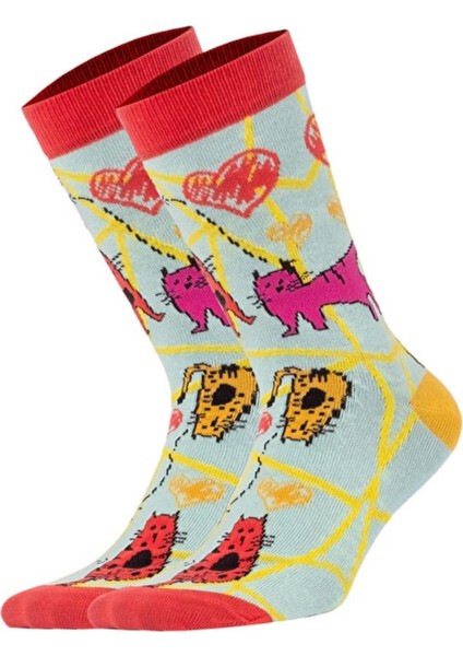 Design Cats Kadın Soket Çorap Set Koleksiyon Özel Tasarım Kırmızı Kalp Kedi Rengarenk 3'lü fırsatları