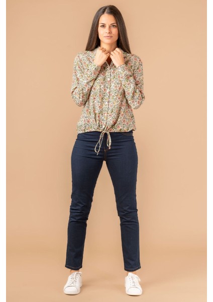 Kadın Yeşil Çiçek Desenli Düğmeli Rahat Kesim Gömlek - Günlük ve Şık Kombinler Için modelleri