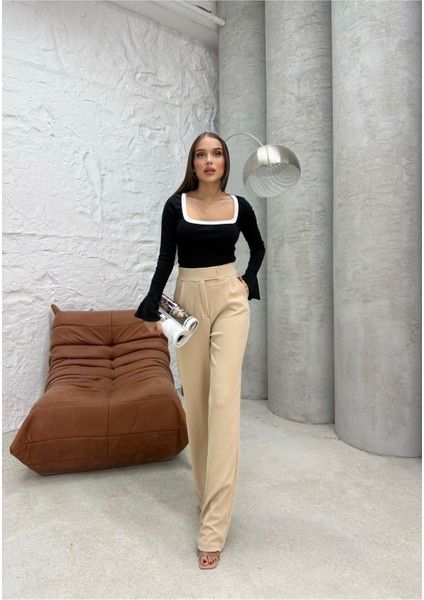 Bej Cırtbant Pantolon