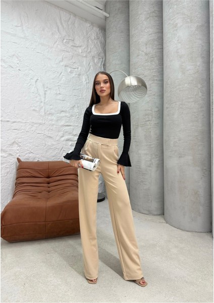 Bej Cırtbant Pantolon