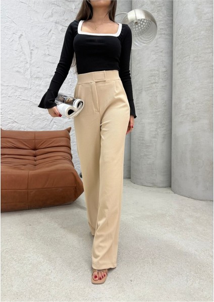 Bej Cırtbant Pantolon