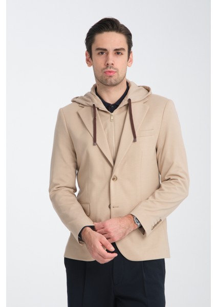 Marcio Erkek Krem Çıkarılabilir Kapşonlu Yarım Astar Slim Fit Mono Yaka Spor Blazer Ceket fırsatları
